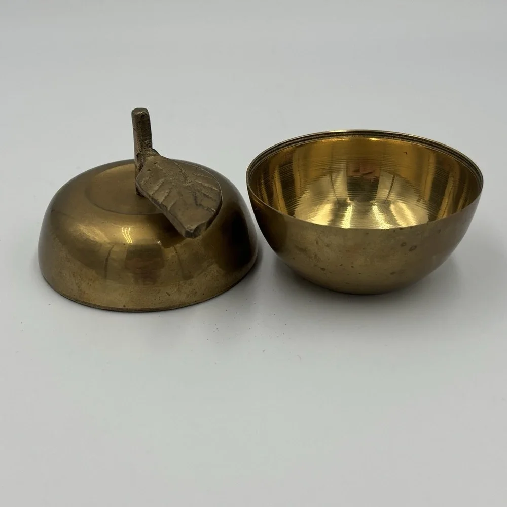 Vintage Brass‎ Apple Metal Bell Container Desk Paperweight Hidden Compartment.